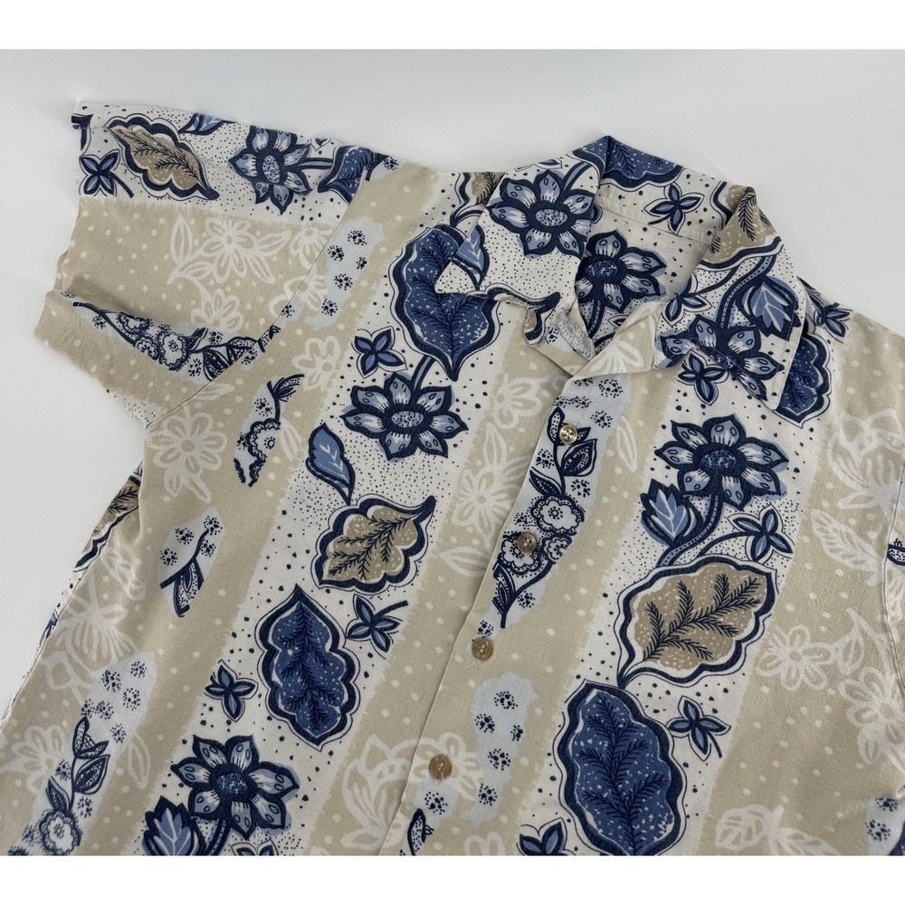 Hawaiian Shirt Men's Size S Relaxed Fit Beige Blue Floral Tropical Beach Aloha - Picture 2 of 5